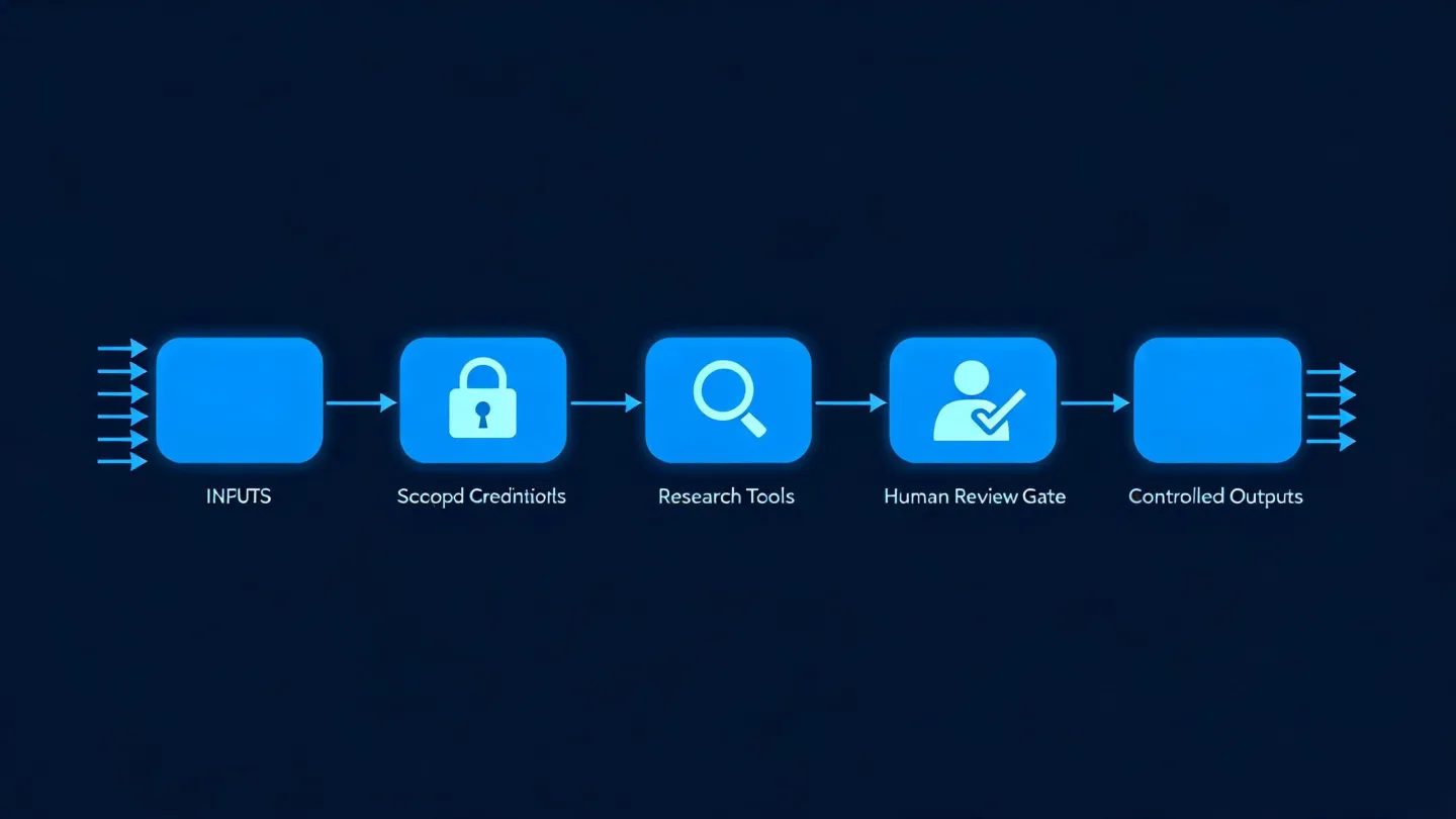 OKKI Go runtime architecture with input, research, review, and output nodes